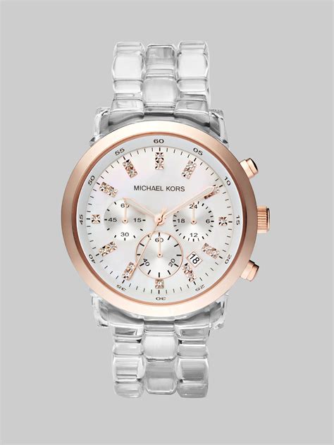 michael kors clear plastic watch with rose gold|Michael Kors parker chronograph watch.